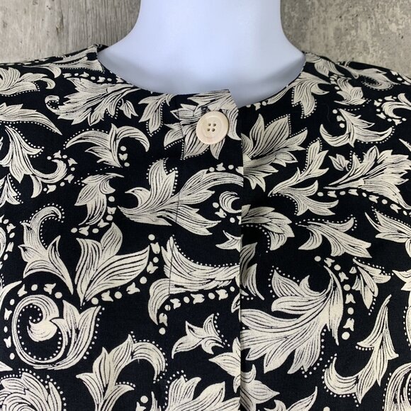 Vintage Midi Dress Size 16 Bonnie Norma Pockets Fitted Waist Black White Baroque - Picture 4 of 5